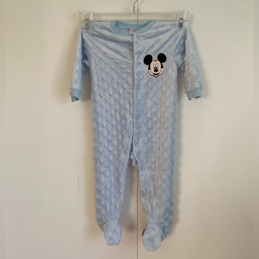 Disney 6/9 Month Baby Mickey Mouse Light Blue Long Sleeve Footed Pajamas